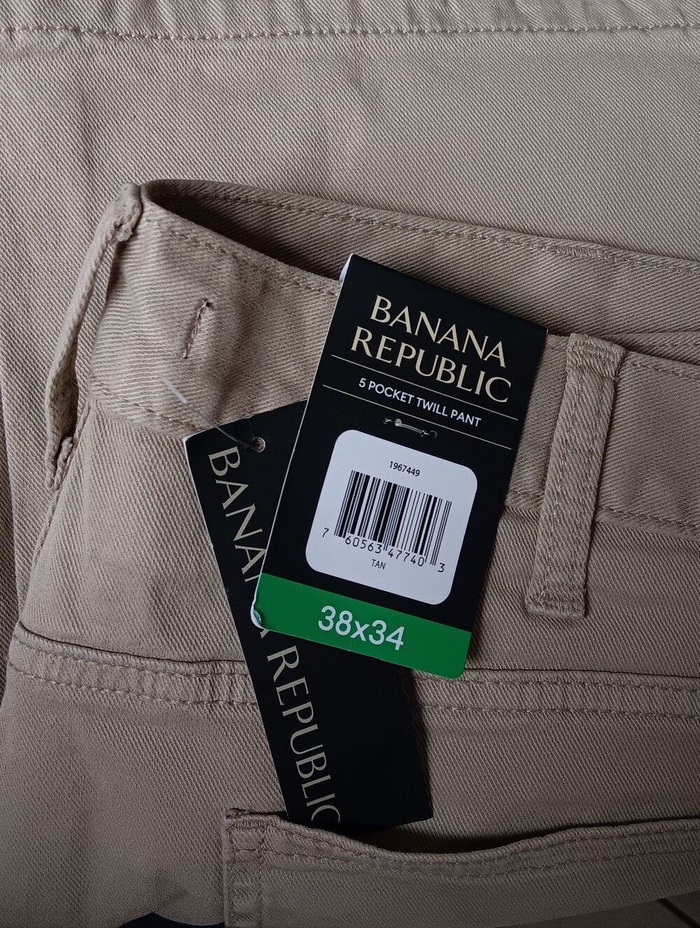 NWT Banana Republic Men’s 5-Pocket Twill Pants Slim Fit 38x34 Khaki Tan